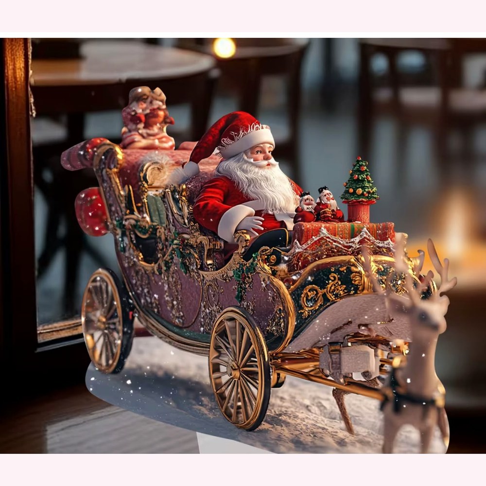 Peça Decorativa Acrílica Papai Noel na Carruagem