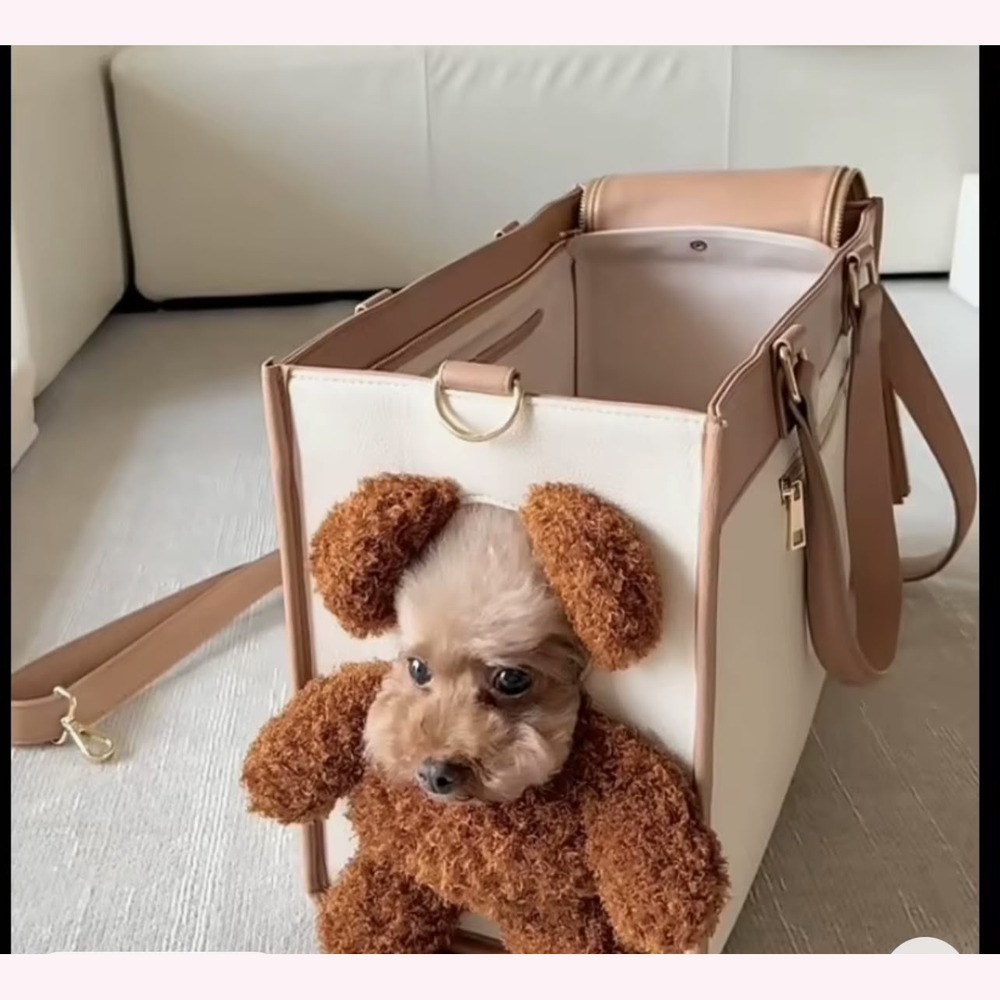 Bolsas para animais de estimação, bolsas para animais de estimação fofas e de grande capacidade para sair. A bolsa de ombro de cachorro de pelúcia de urso permite o animal de estimação para mostrar sua cabeça