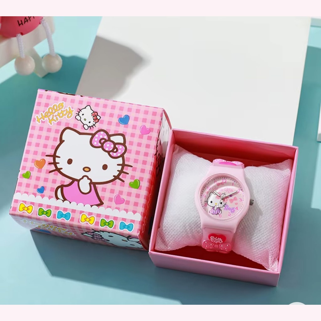 3d hello kitty crianças relógios com caixa cinnamoroll kuromi melodia meninas relógio anime figuras de ação modelo brinquedos criança relógio presente