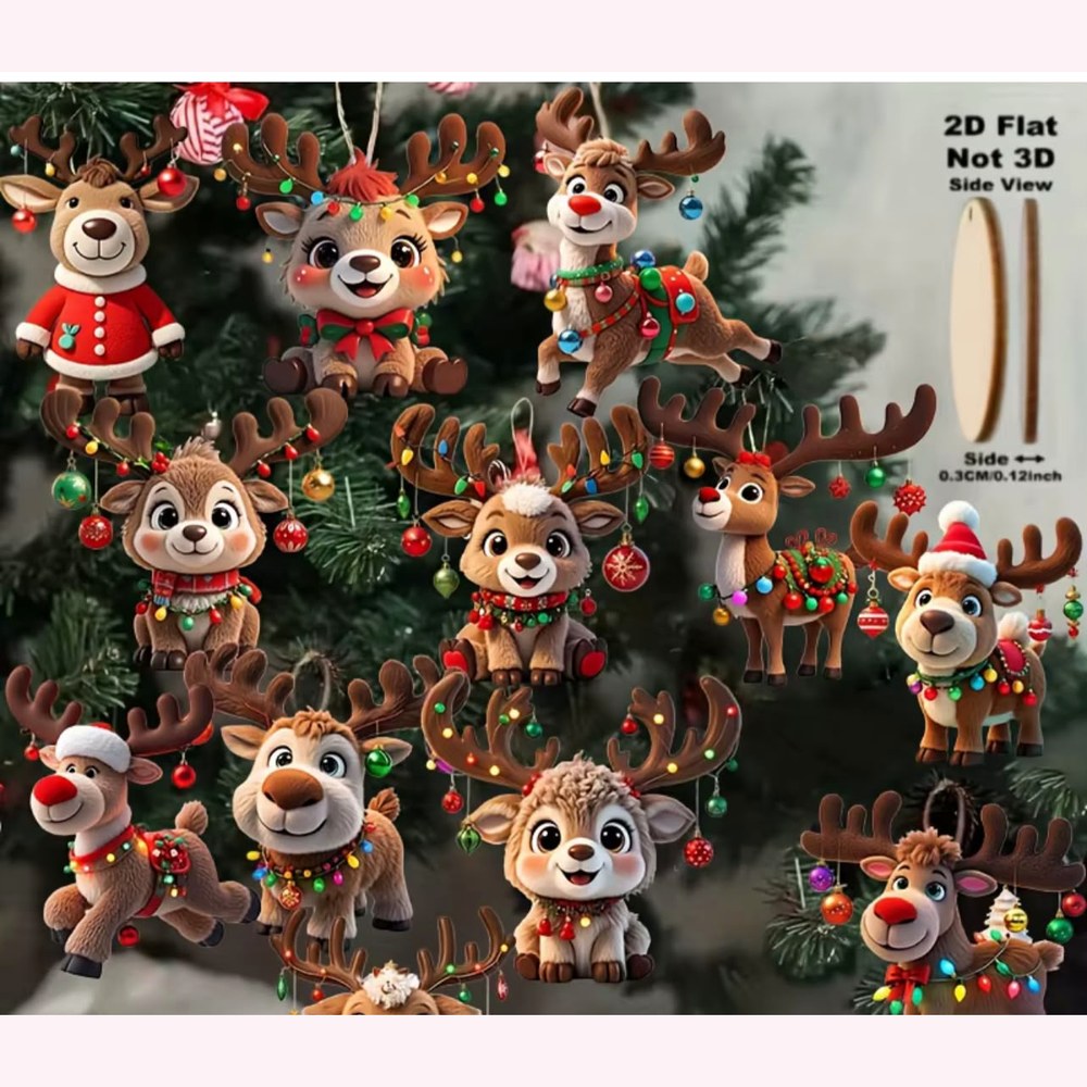 Kit 12 Pingentes de Madeira Alce de Natal