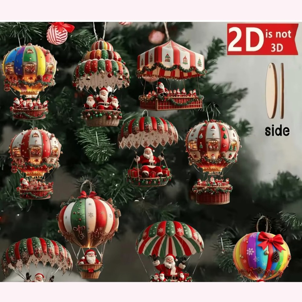 Kit 10 Enfeites de Madeira Papai Noel de Balão